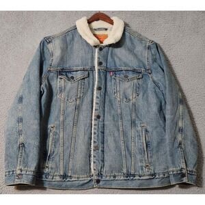 Levi's Men's Sherpa Denim Trucker Jacket Size XXL 2XL Blue White
